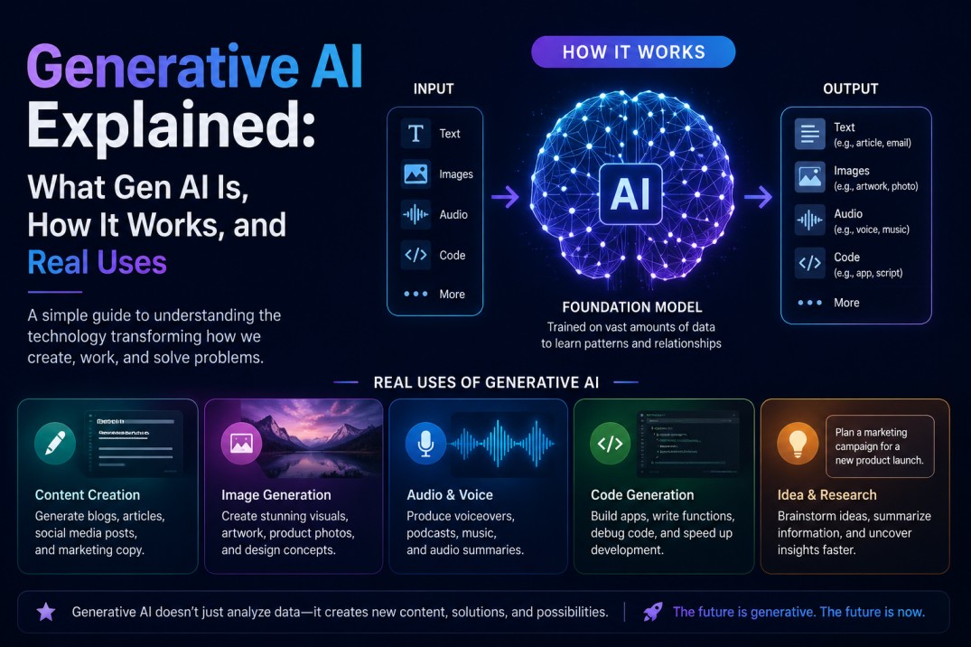generative AI Explained: What Gen AI Is, How It Works, and Real Uses